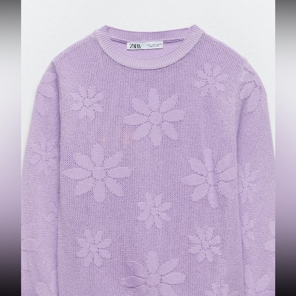 Zara pastel lilac Barbiecore Pointelle knit floral perforated top - Picture 7 of 10